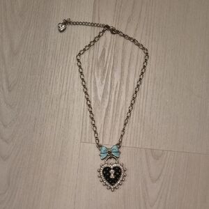 Betsy Johnson Heart Pendant Necklace with Blue Bow